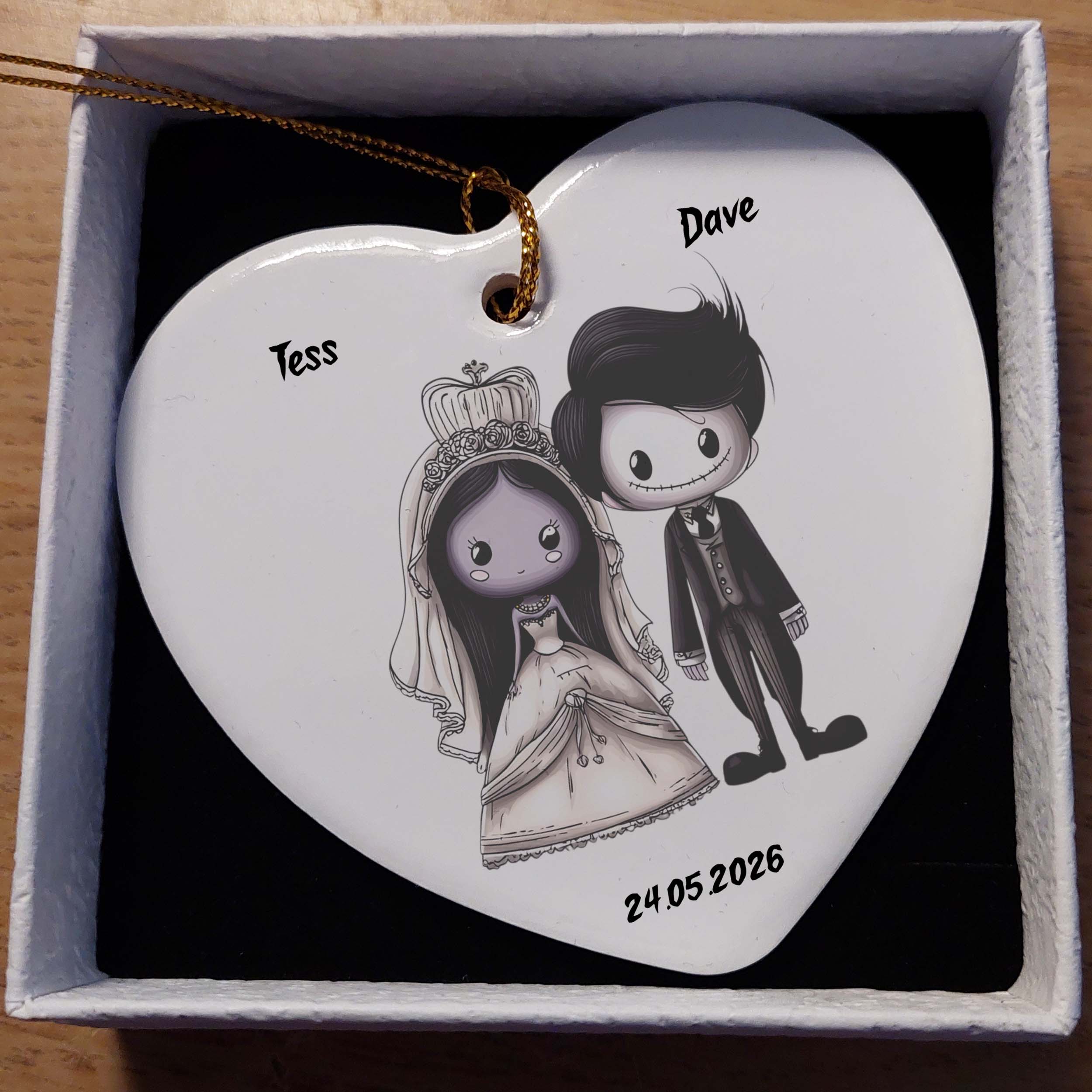 Gothic Bride & Groom Ceramic Heart