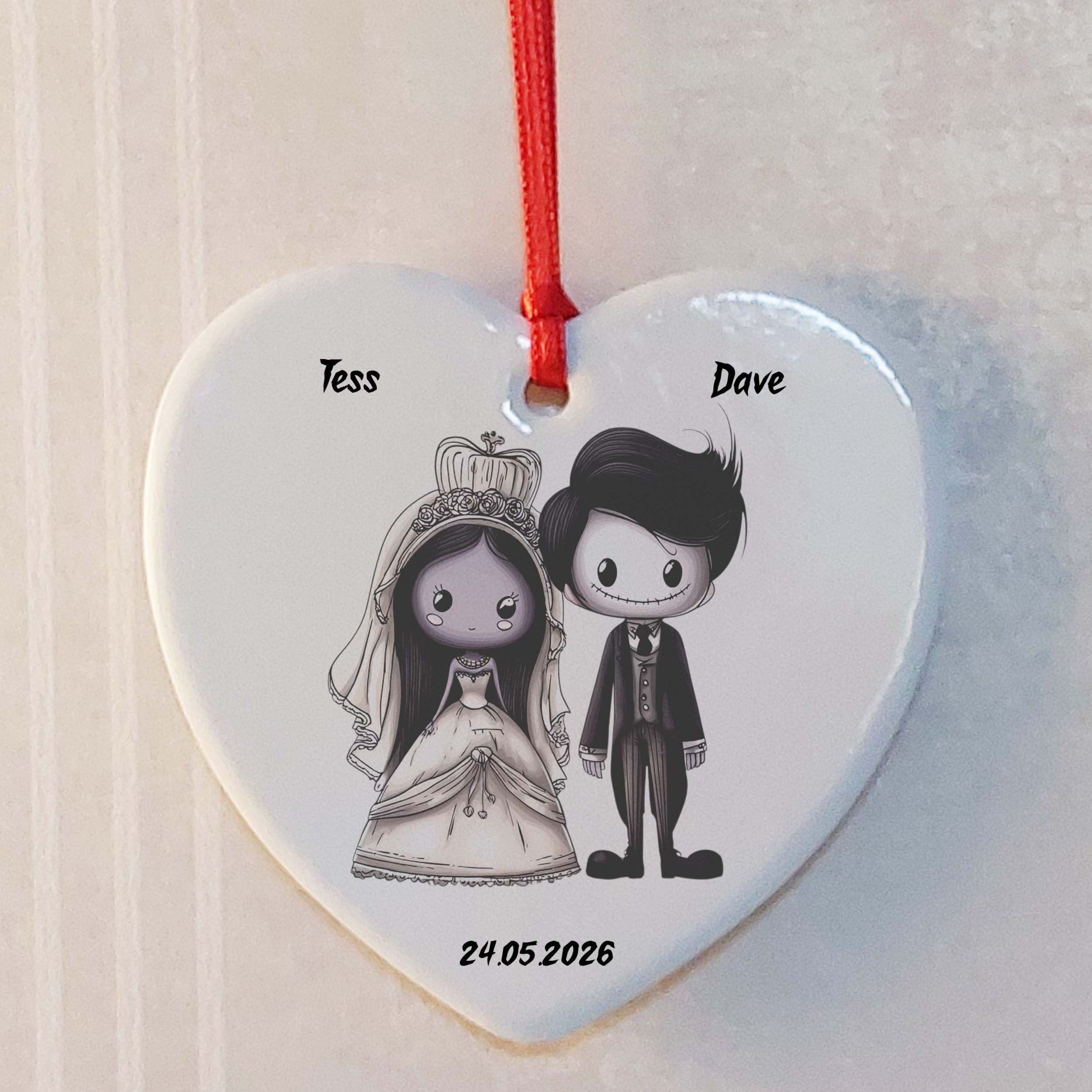 Gothic Bride & Groom Ceramic Heart