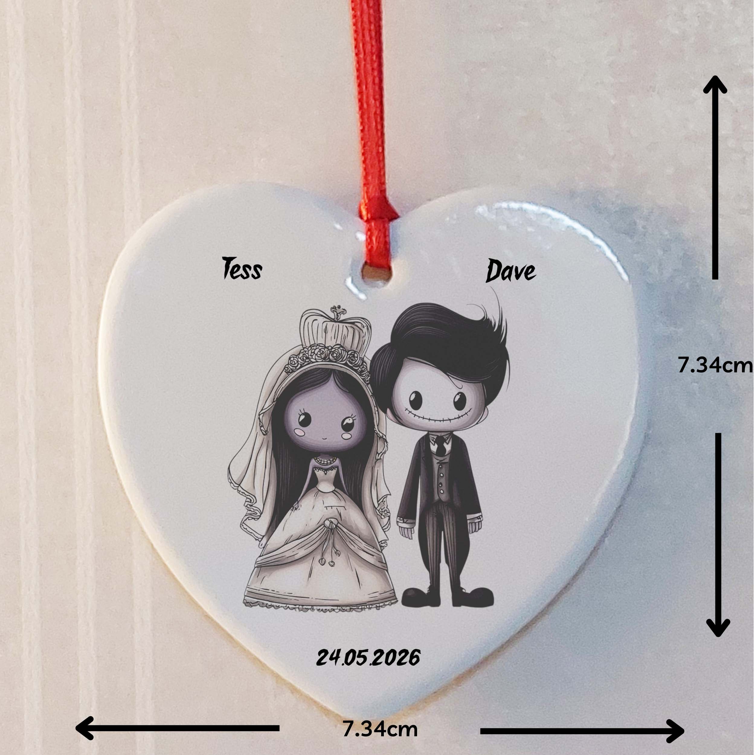 Gothic Bride & Groom Ceramic Heart