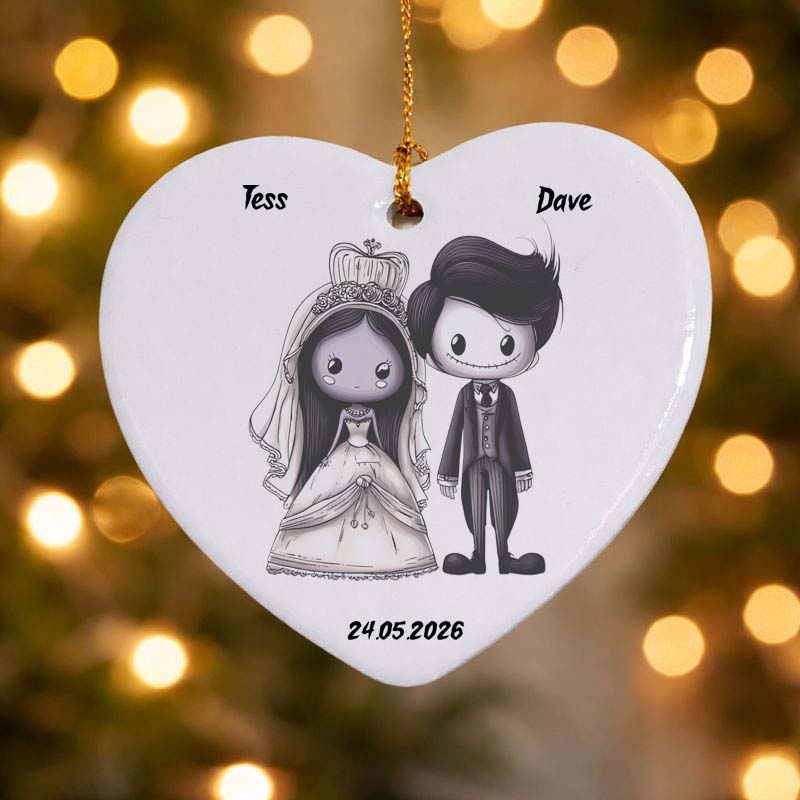 Gothic Bride & Groom Ceramic Heart