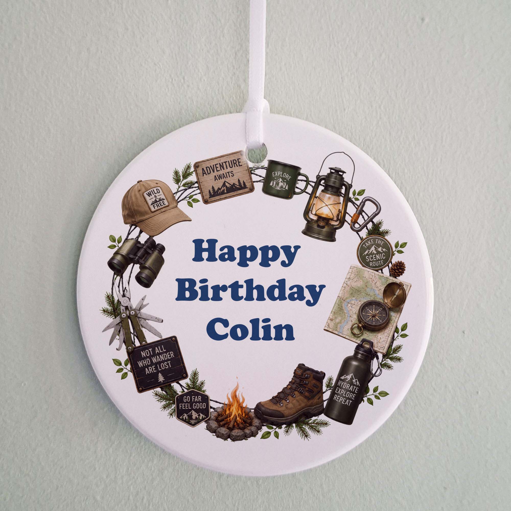 Personalised Camping & Hiking Ceramic Ornament