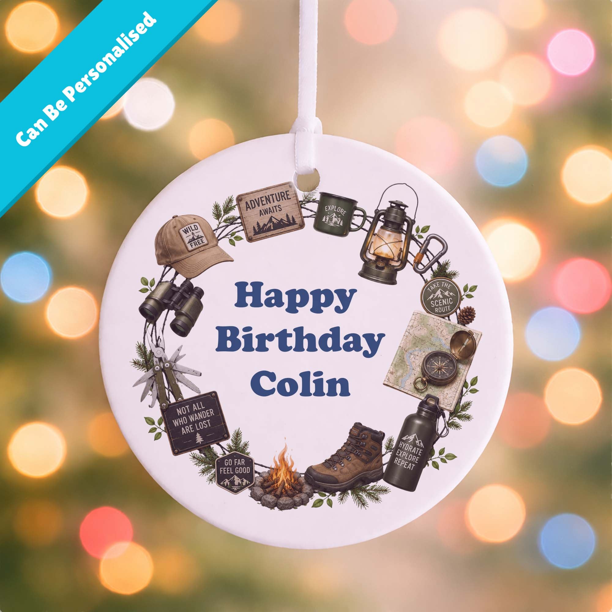 Personalised Camping & Hiking Ceramic Ornament