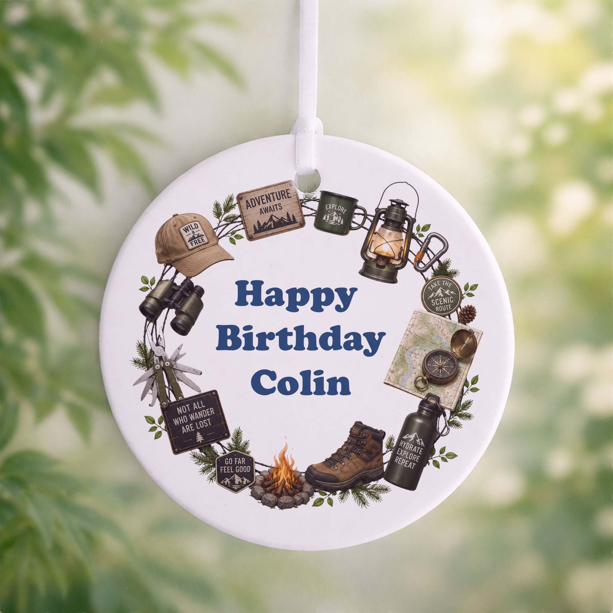 Personalised Camping & Hiking Ceramic Ornament