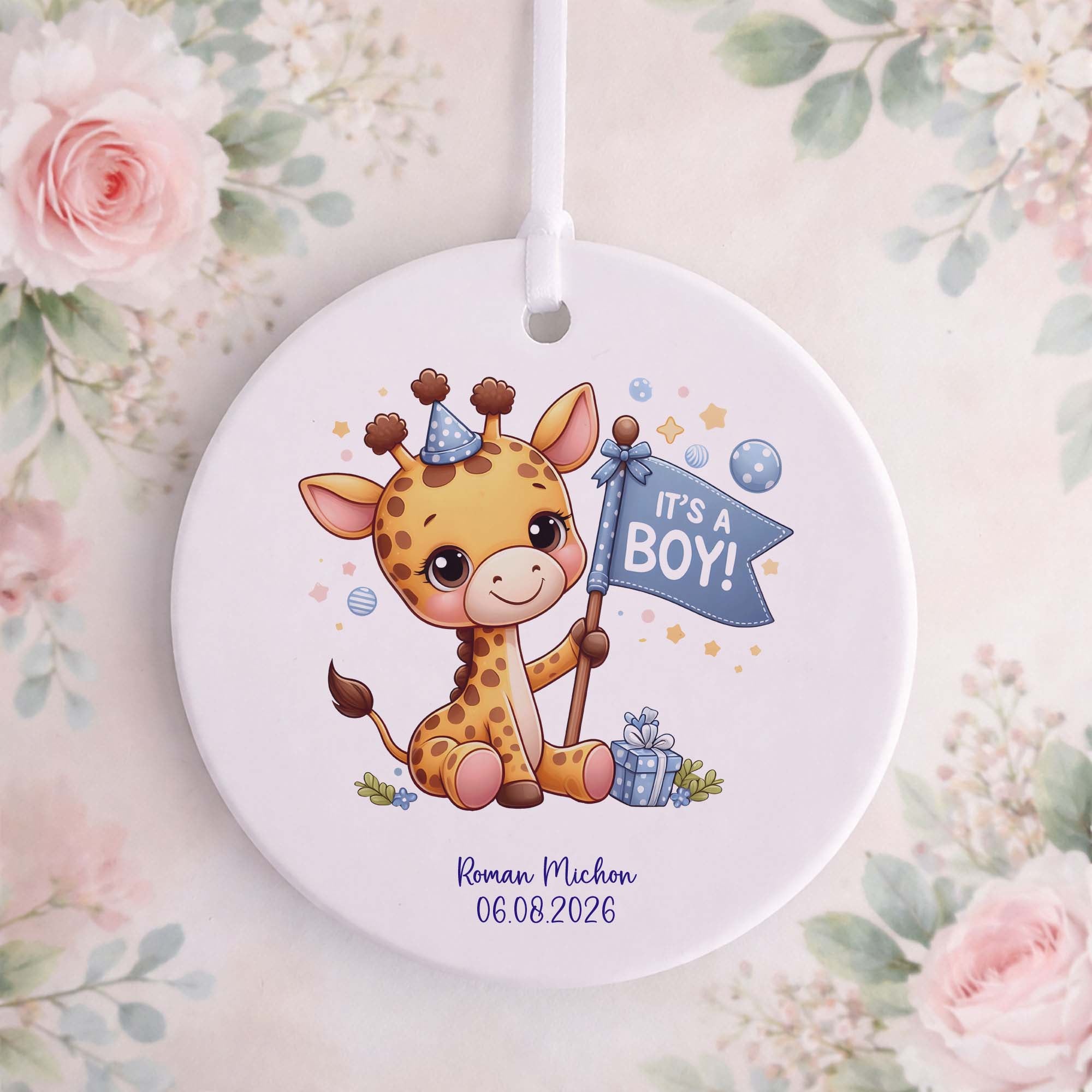 It's A Boy Baby Giraffe Ceramic Ornament