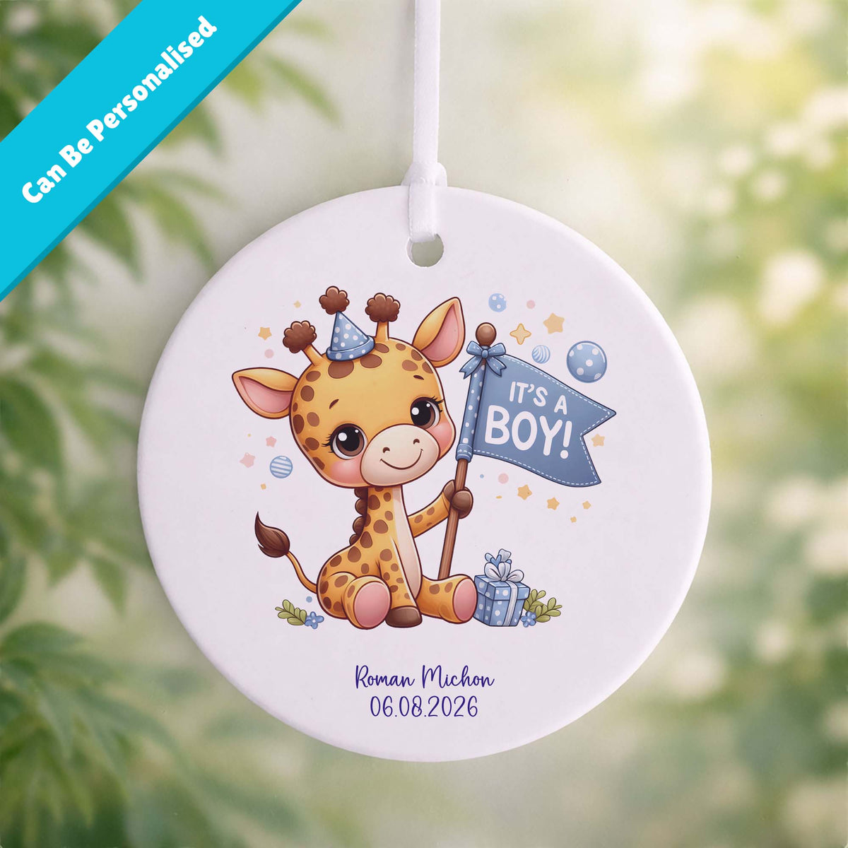 It's A Boy Baby Giraffe Ceramic Ornament