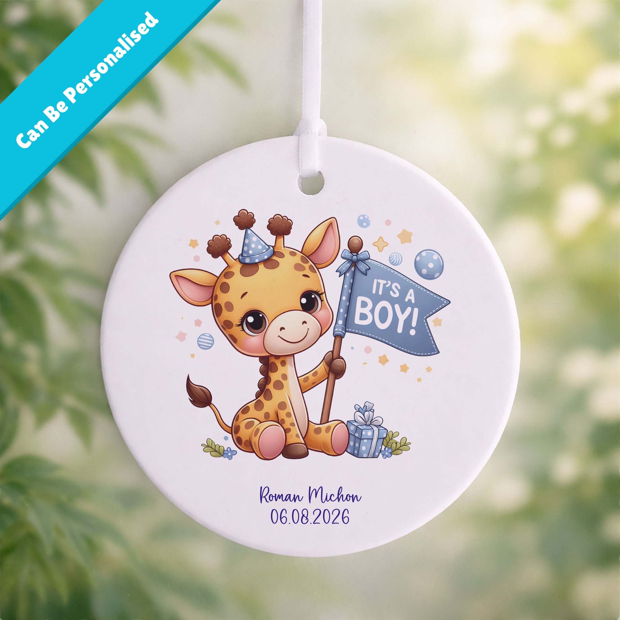 It's A Boy Baby Giraffe Ceramic Ornament