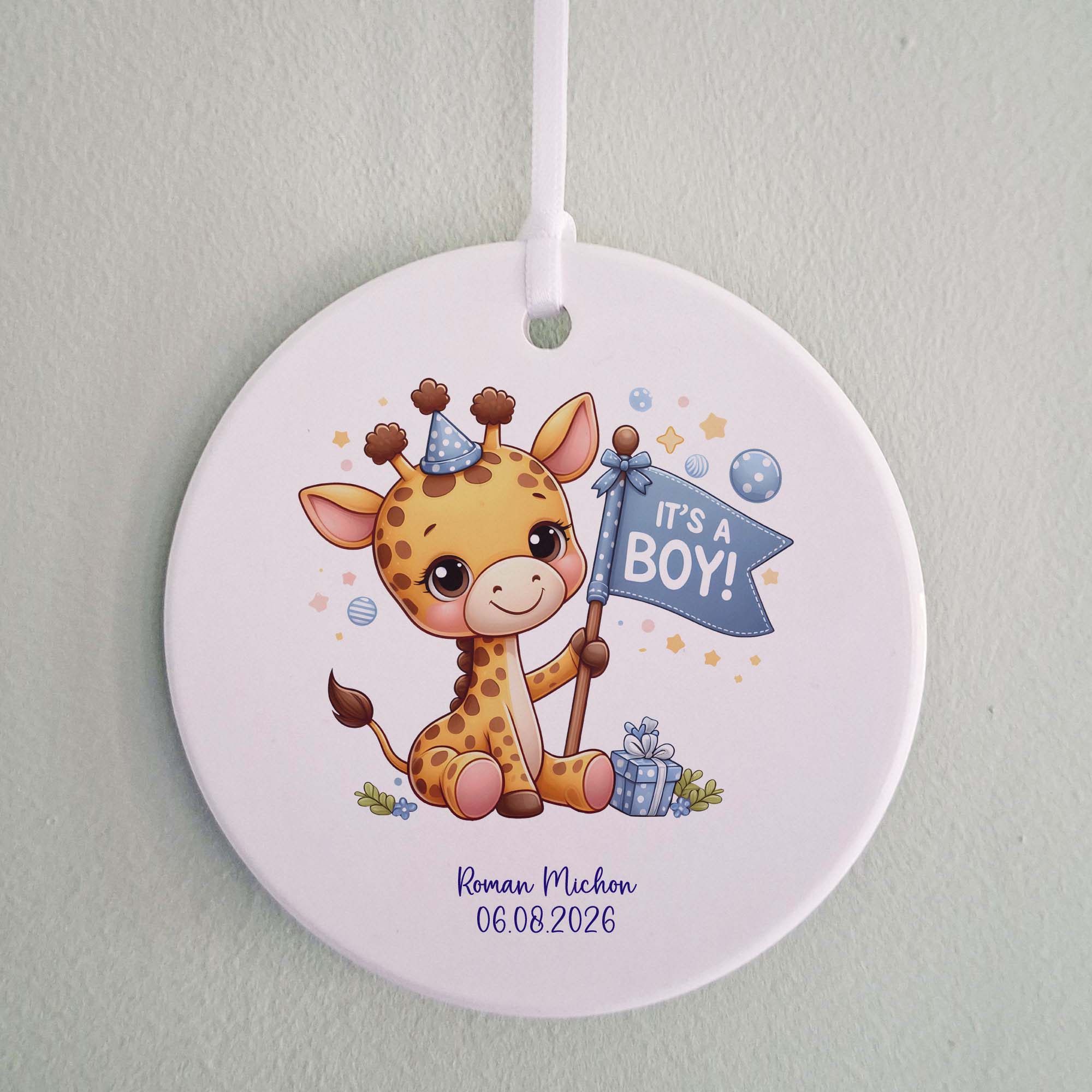 It's A Boy Baby Giraffe Ceramic Ornament