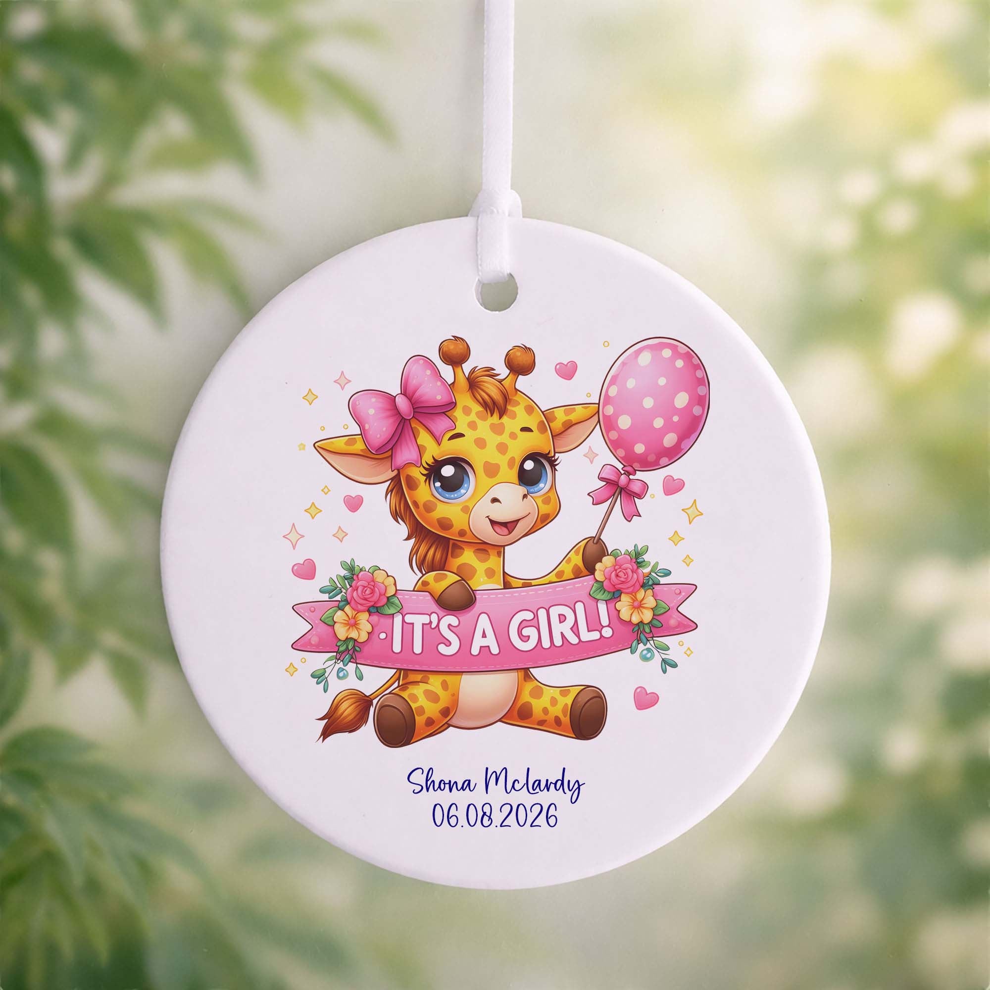 It's A Girl Baby Giraffe Ceramic Ornament