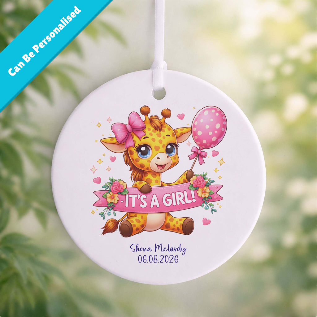 It's A Girl Baby Giraffe Ceramic Ornament