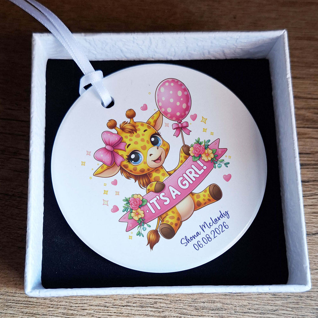 It's A Girl Baby Giraffe Ceramic Ornament