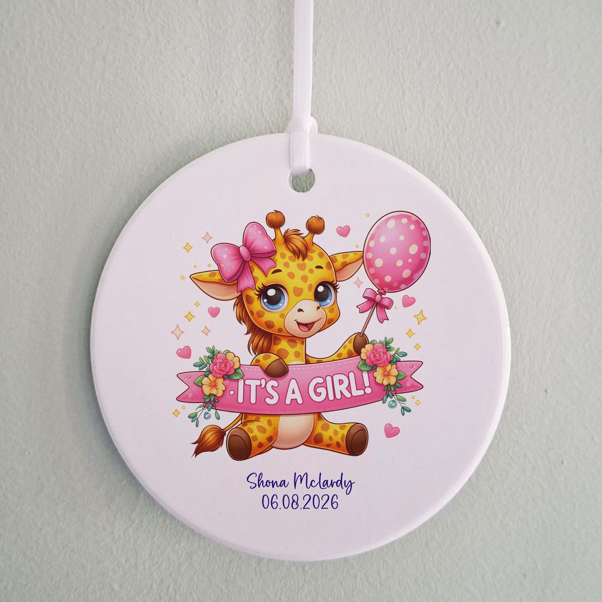It's A Girl Baby Giraffe Ceramic Ornament