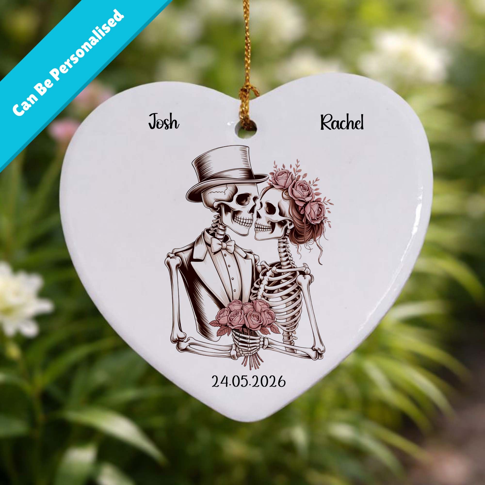 Skeleton Bride & Groom Ceramic Heart Keepsake