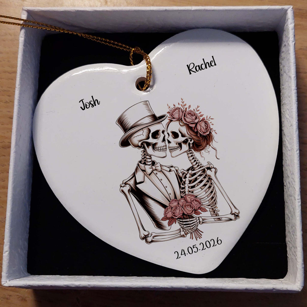 Skeleton Bride & Groom Ceramic Heart Keepsake