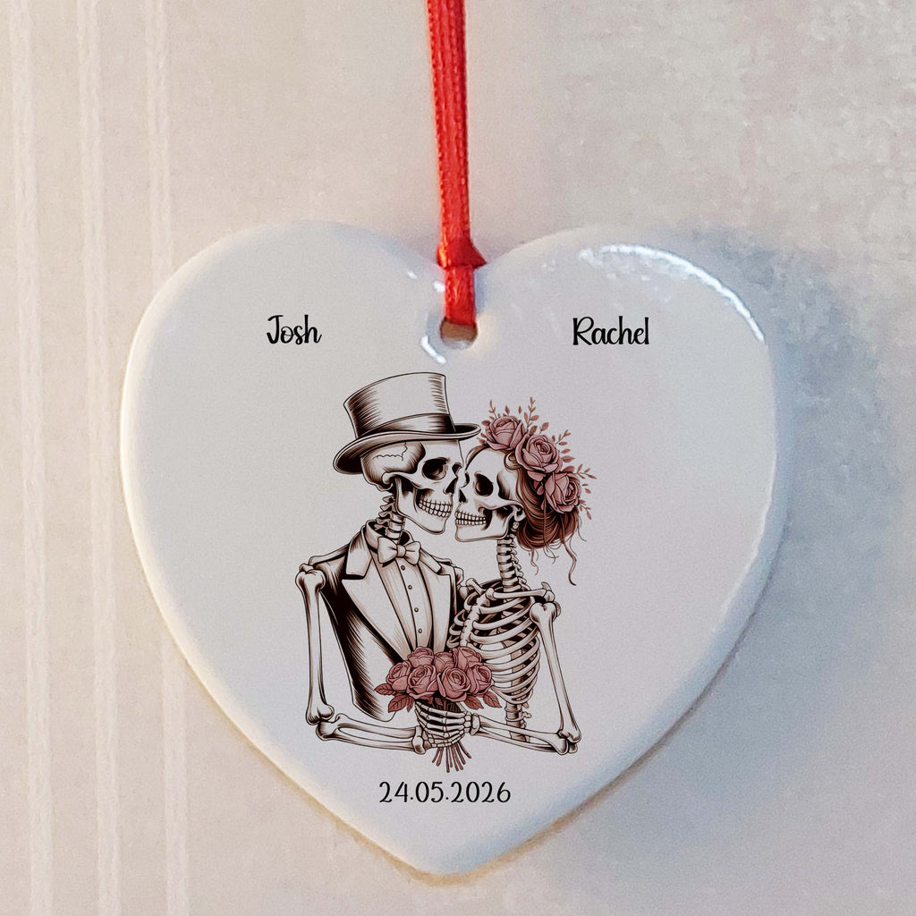 Skeleton Bride & Groom Ceramic Heart Keepsake