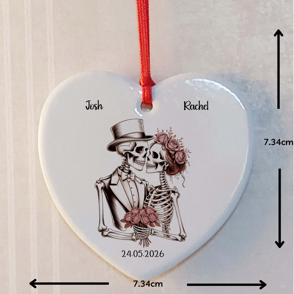 Skeleton Bride & Groom Ceramic Heart Keepsake