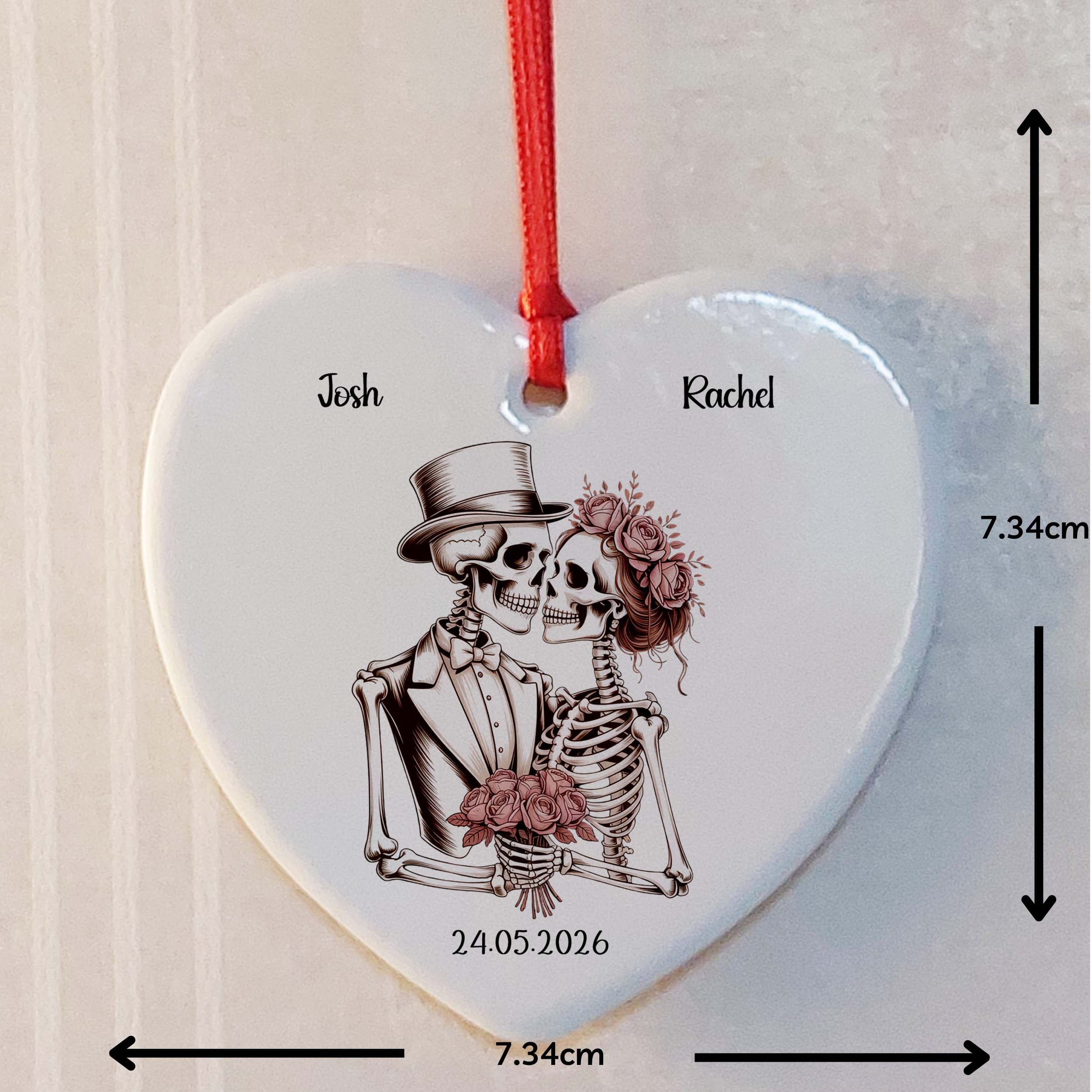 Skeleton Bride & Groom Ceramic Heart Keepsake