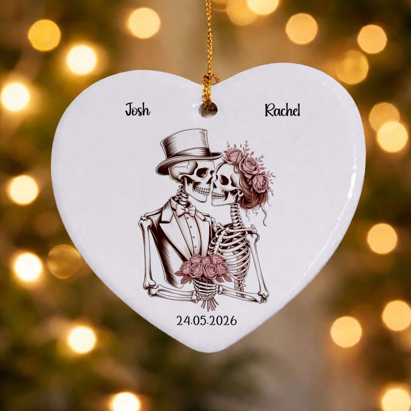Skeleton Bride & Groom Ceramic Heart Keepsake