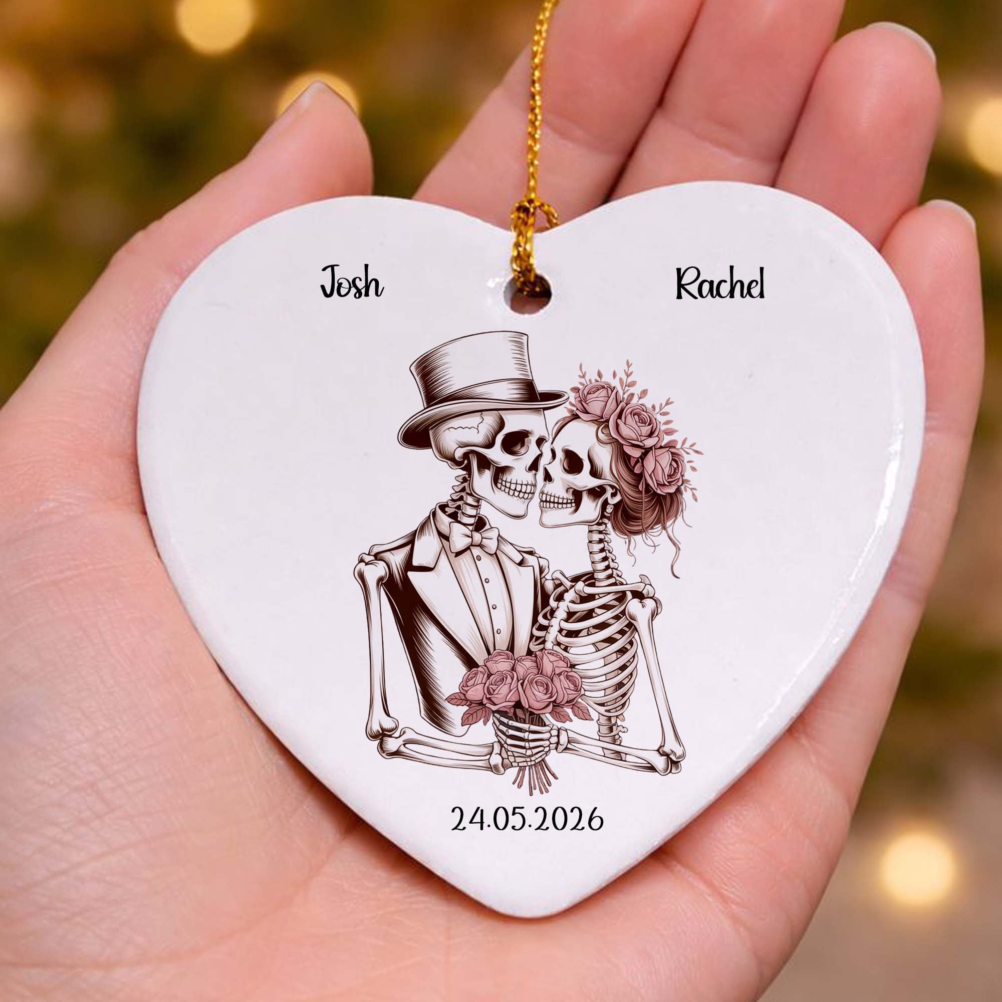 Skeleton Bride & Groom Ceramic Heart Keepsake