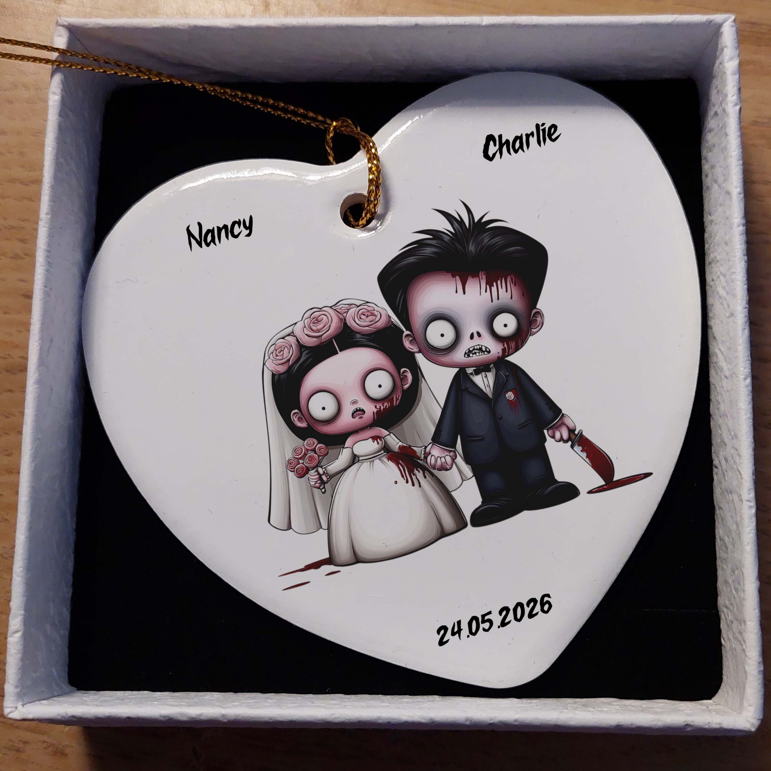 Zombie Bride & Groom Ceramic Heart