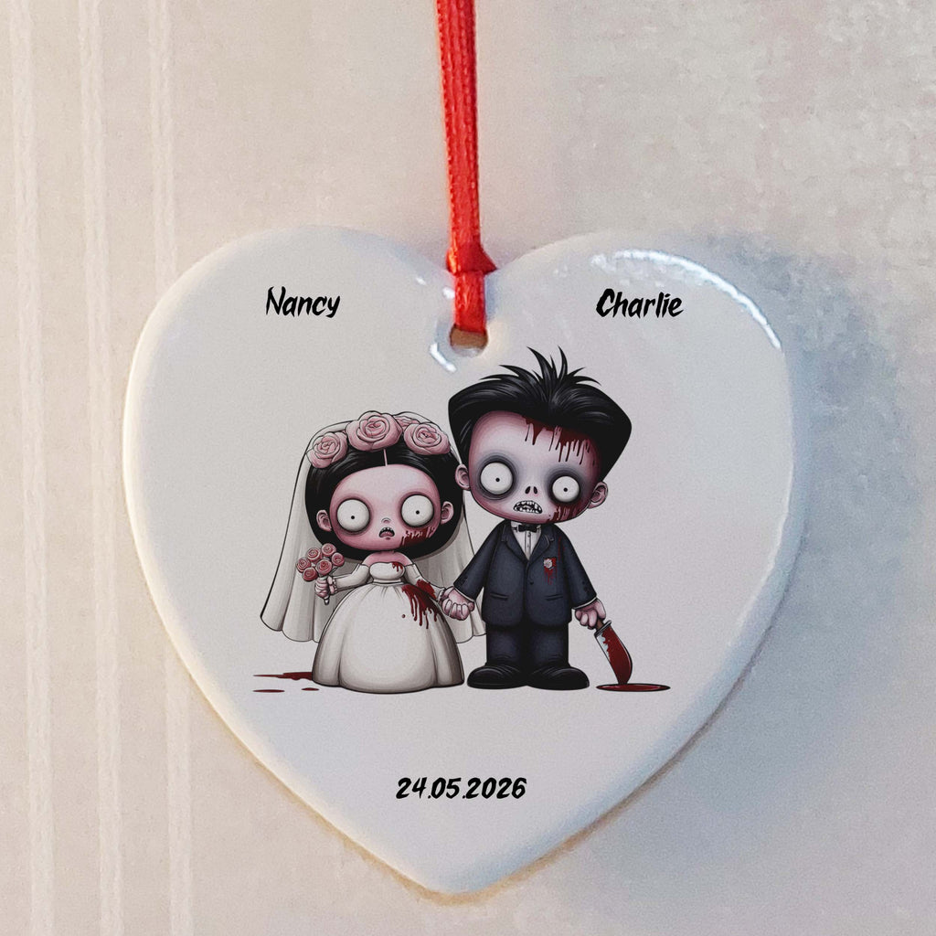 Zombie Bride & Groom Ceramic Heart
