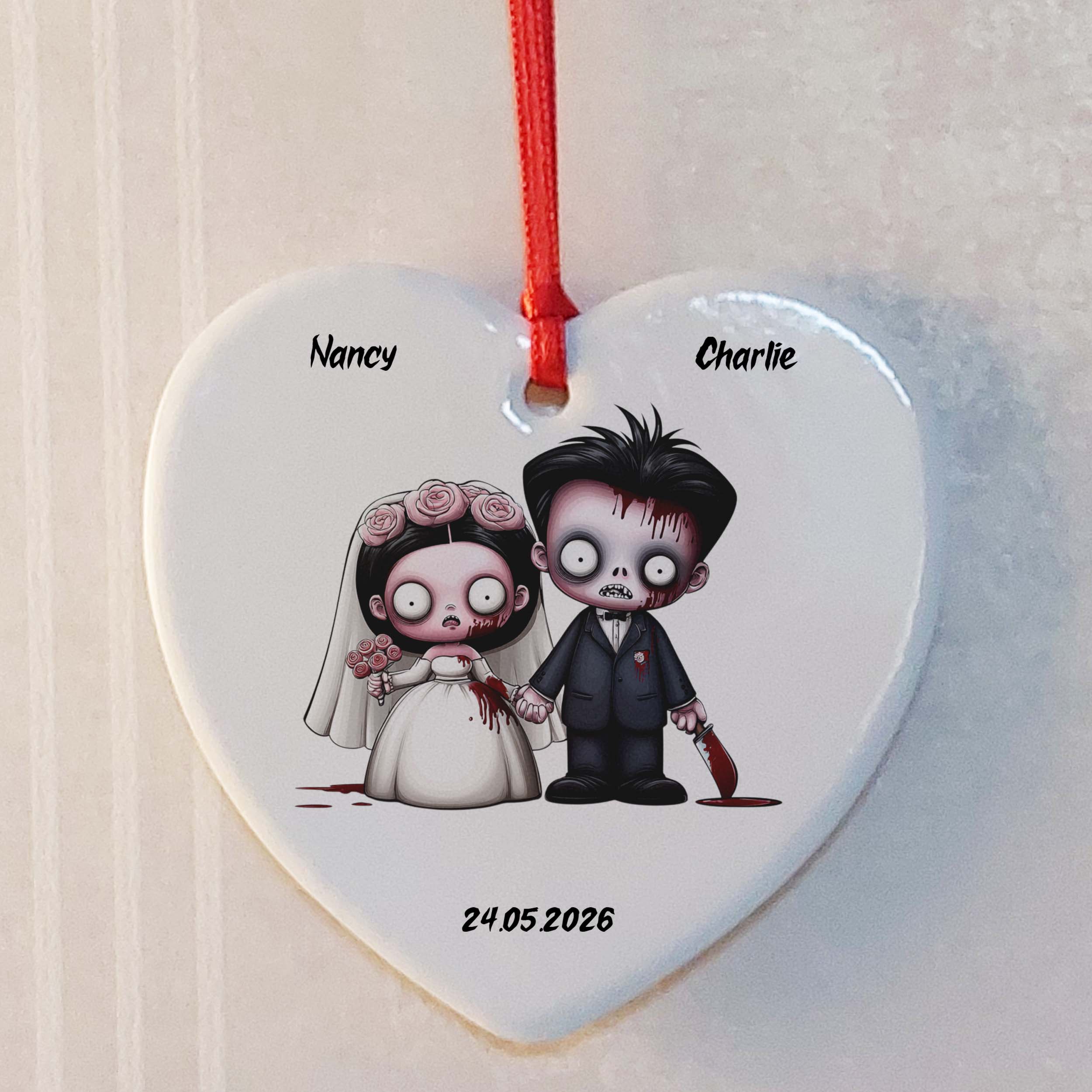 Zombie Bride & Groom Ceramic Heart