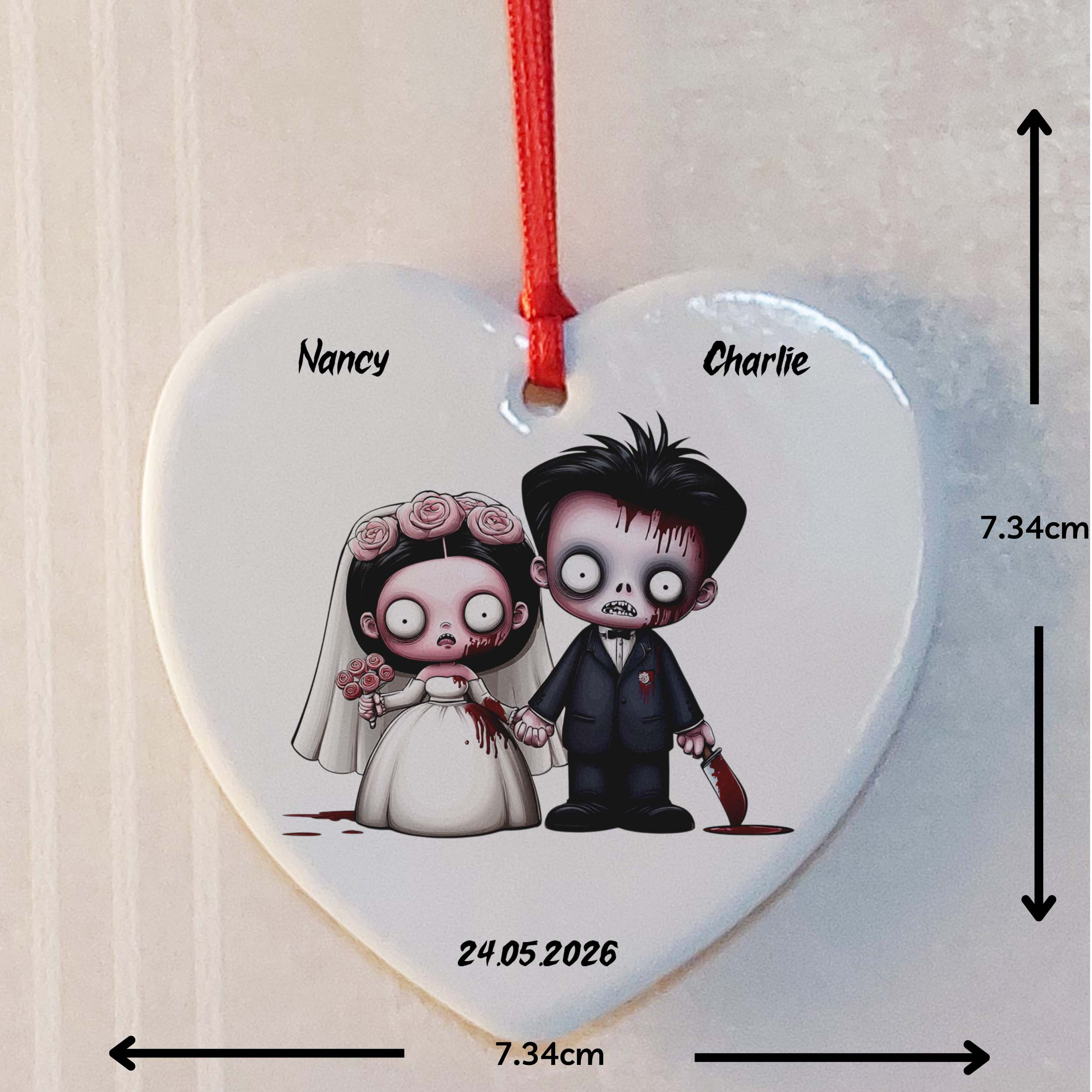 Zombie Bride & Groom Ceramic Heart