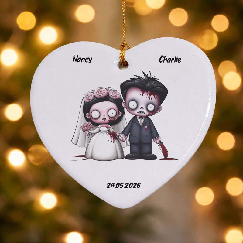 Zombie Bride & Groom Ceramic Heart