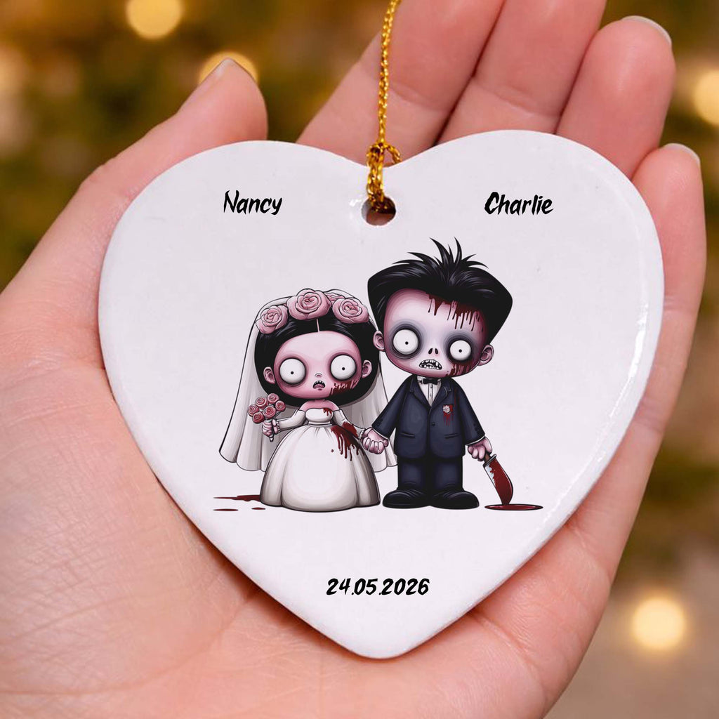 Zombie Bride & Groom Ceramic Heart