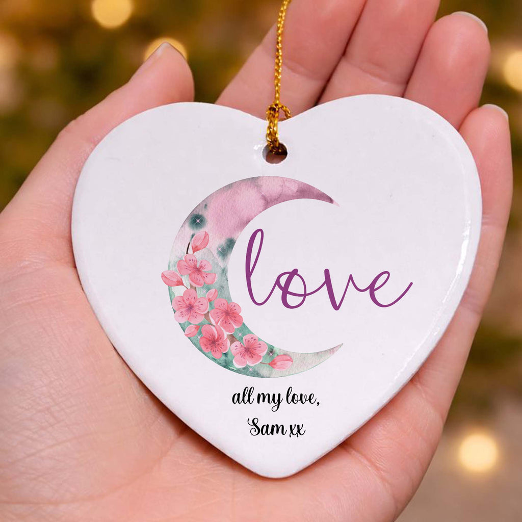 Floral Moon Love Ceramic Ornament