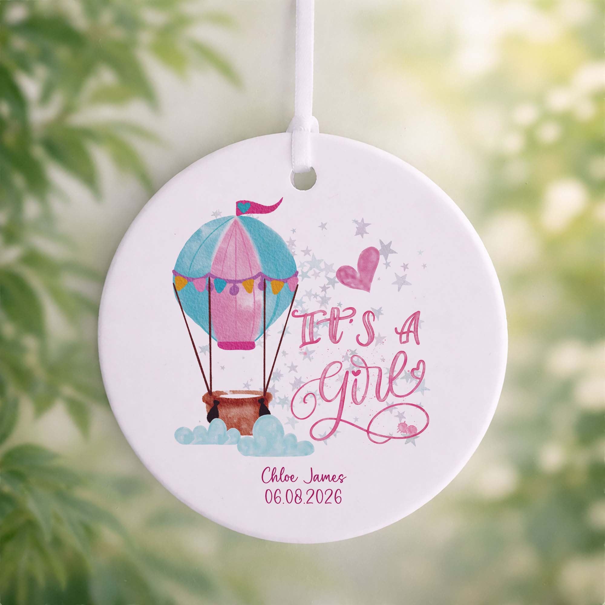 It’s a Girl Hot Air Balloon New Baby Girl Keepsake