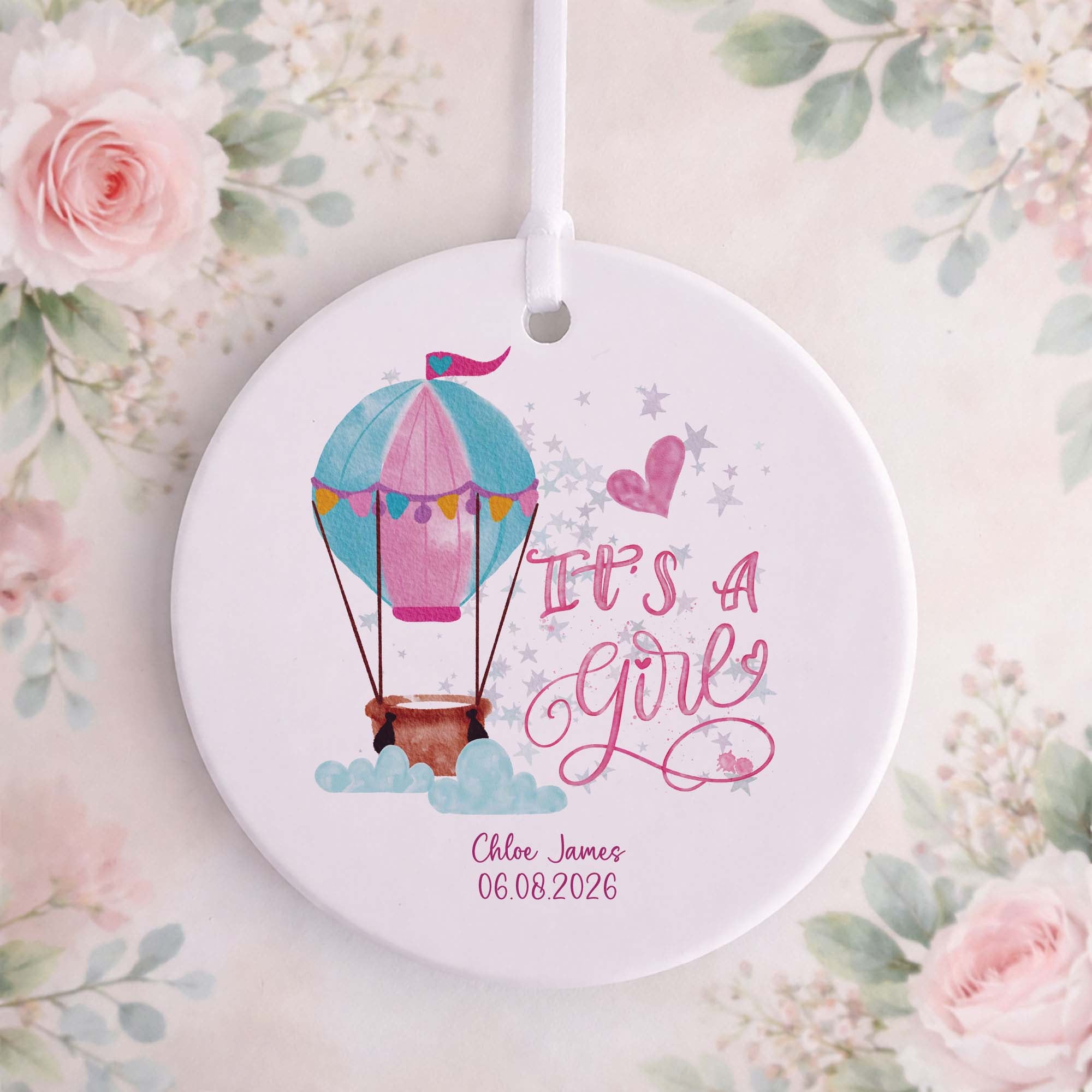 It’s a Girl Hot Air Balloon New Baby Girl Keepsake