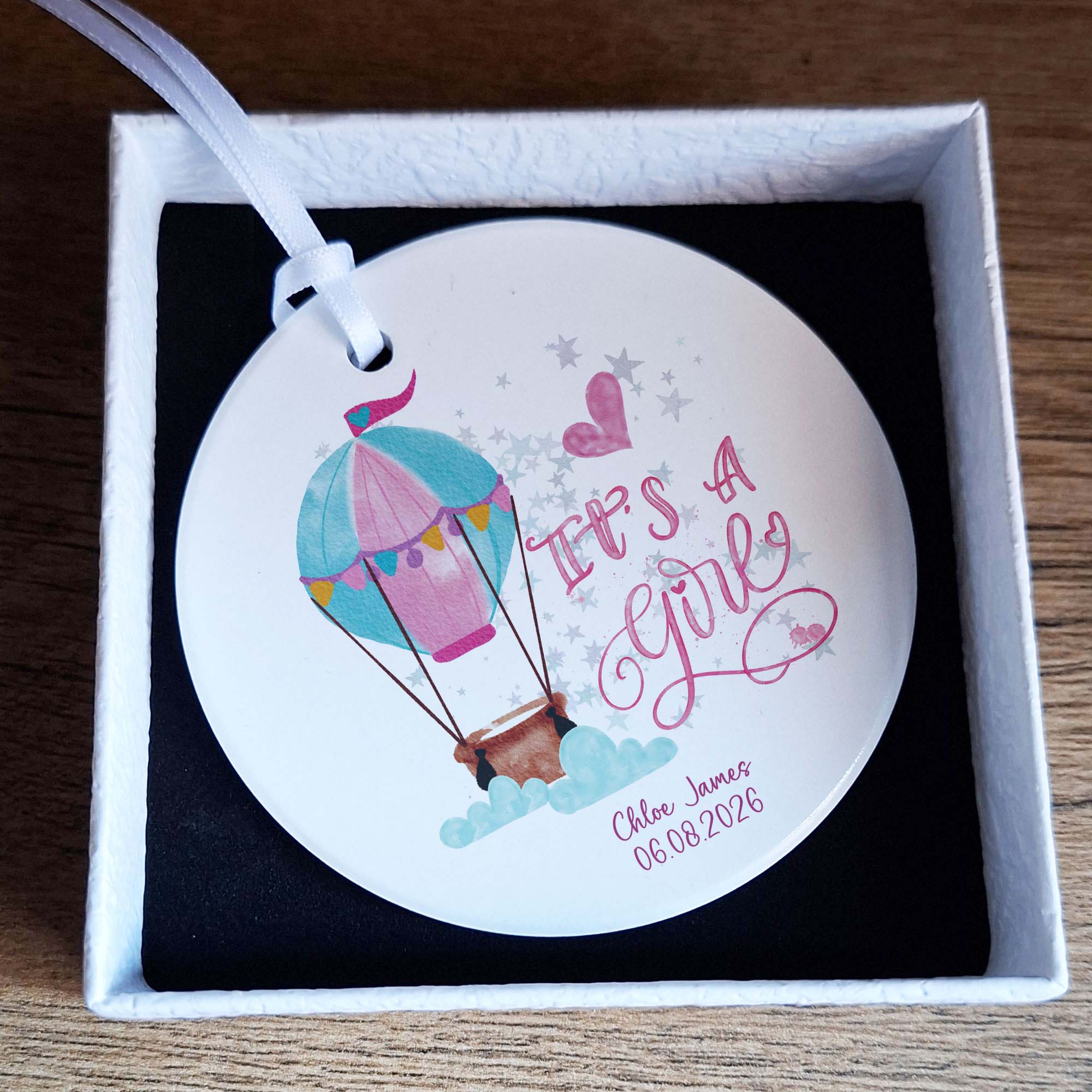 It’s a Girl Hot Air Balloon New Baby Girl Keepsake