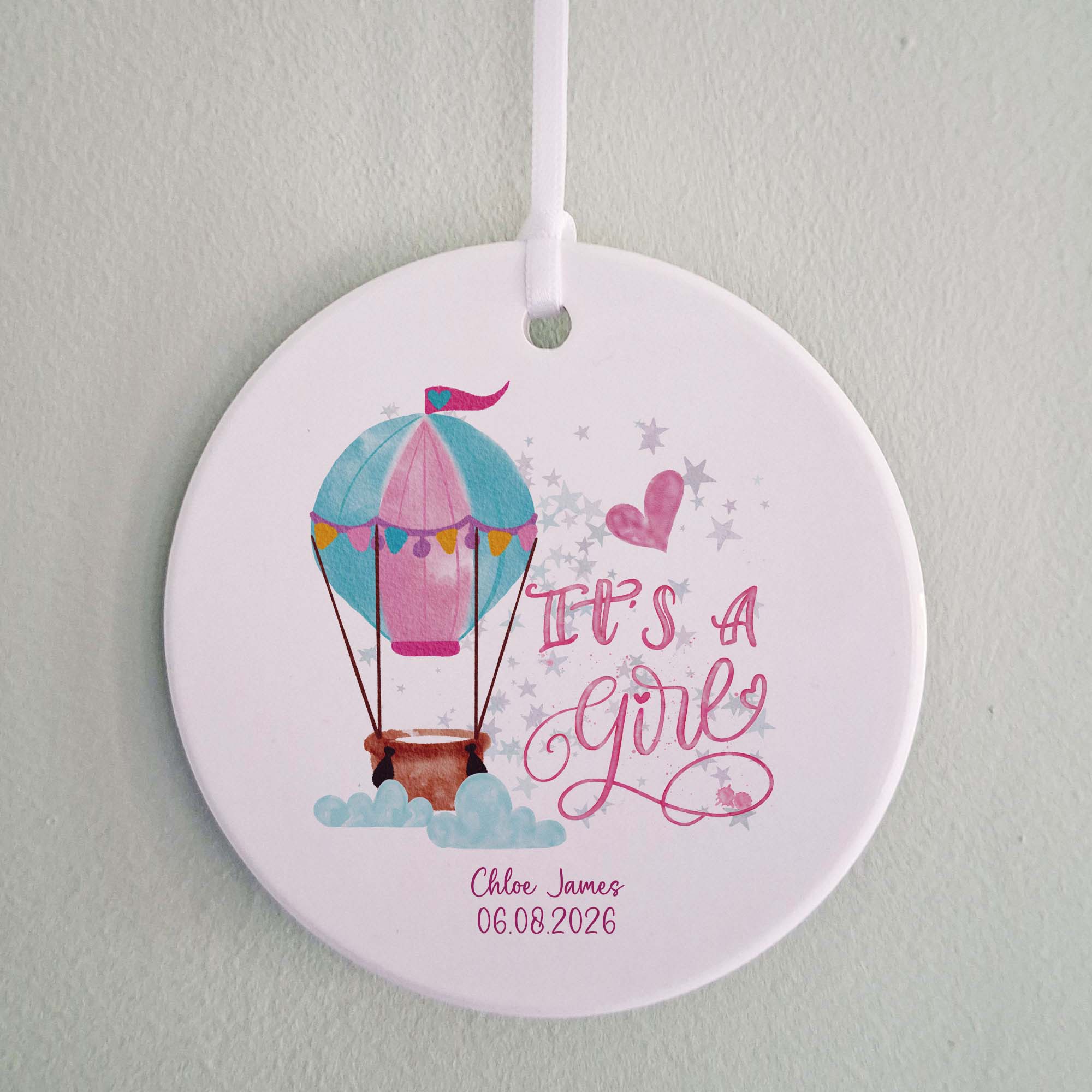 It’s a Girl Hot Air Balloon New Baby Girl Keepsake