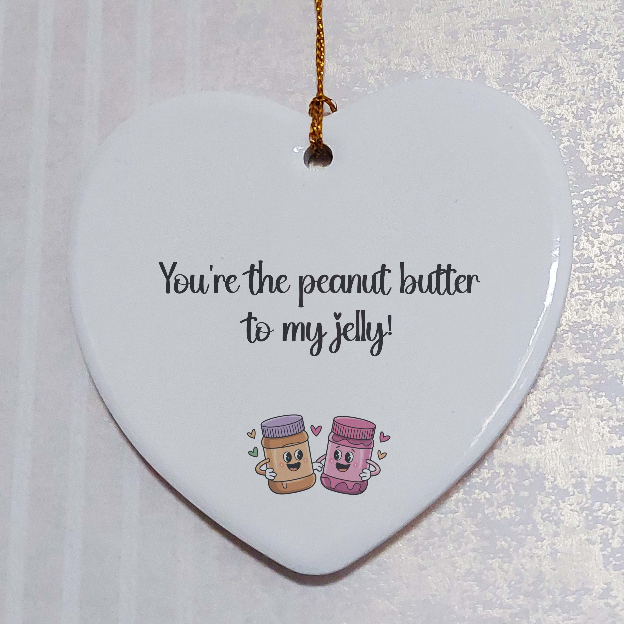 Peanut Butter to My Jelly Ceramic Heart